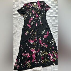 Jandabar Vintage Black Floral Short Sleeve Full Length Semi Sheer Duster
